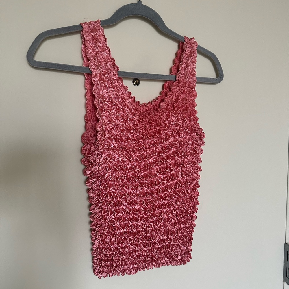 y2k pink popcorn/bubble blouse